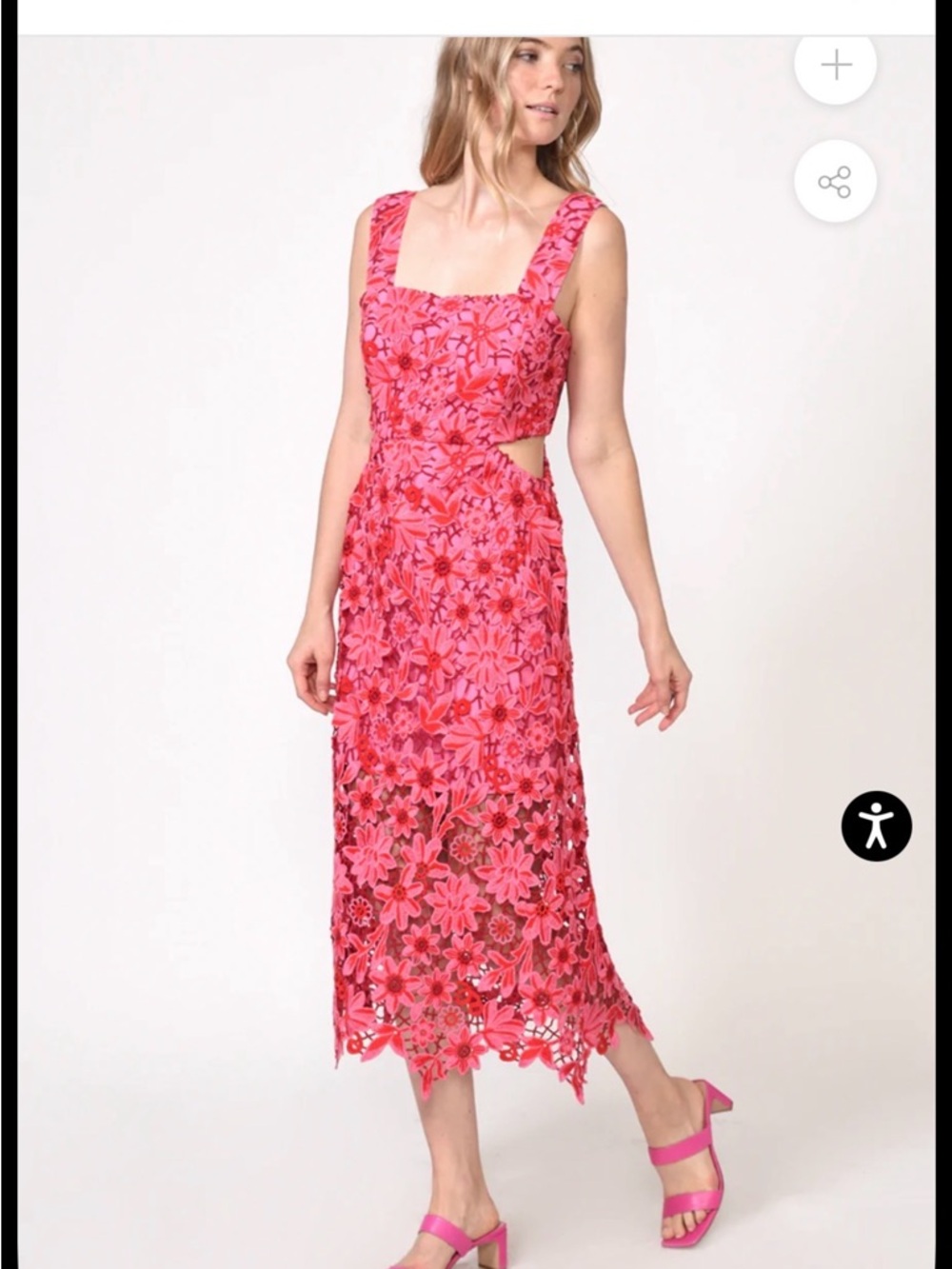 Adelyn Rae Pink Floral Cutout Midi Dress